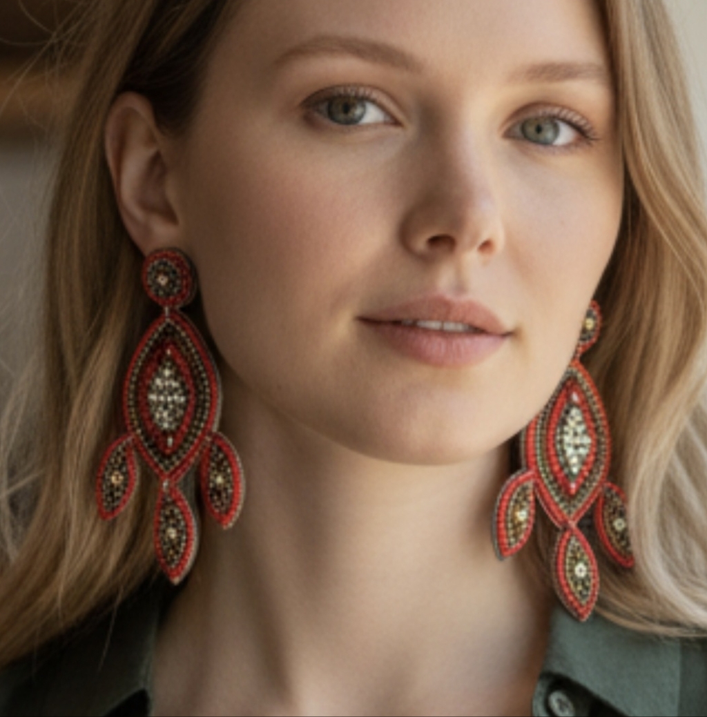 Kay Lee Red Beaded Earrings New